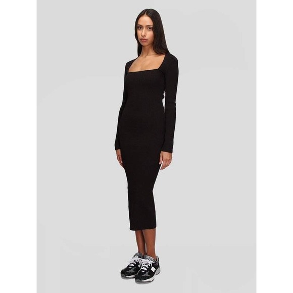 GANNI Melange Knit Ribbed Dress Long Sleeve in Black NEW Sz XL - Picture 15 of 16